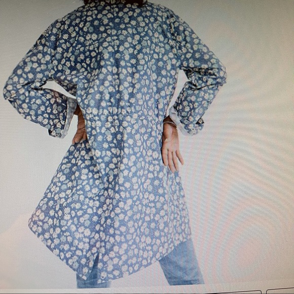 Ruffle-Neck Anorak Raincoat in French Floral - french floral blue moon